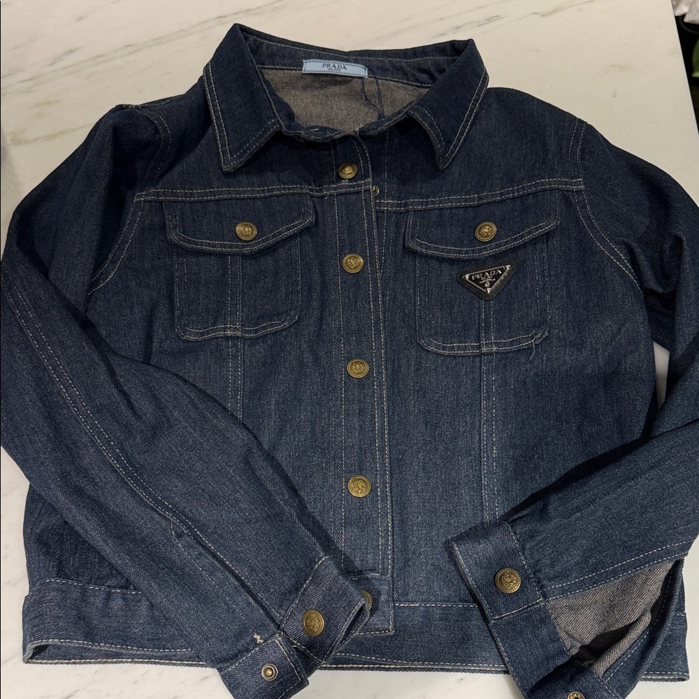 Prada Dark Blue Denim Jacket with Gold Accents